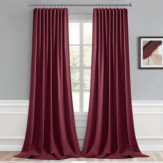 MIULEE Christmas Wine Red Back Tab Blackout Curtain 96 Inch Long 2 Panels Set - Image 9