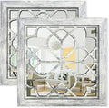 Set of 2 14 Inch Square Grey Window Pane Wall Mirrors, Shatterproof Rustic by HMANGE