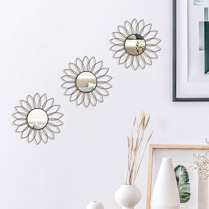 3 Pack Metal Mirrors for Wall Sunburst Wall Mirrors Home Décor Decorative - Image 3