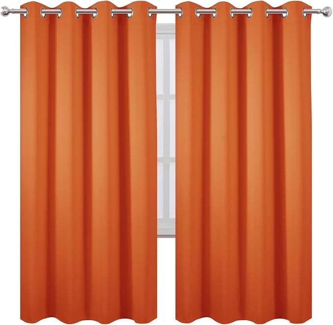 LEMOMO Blackout Curtains 66 x 72 Inch Long Orange Curtains Set of 2 Panels Room - Image 2
