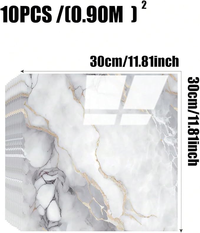 Chejiaye 10pcs Marble Peel and Stick Backsplash Waterproof Washroom Wall Panels - Image 4