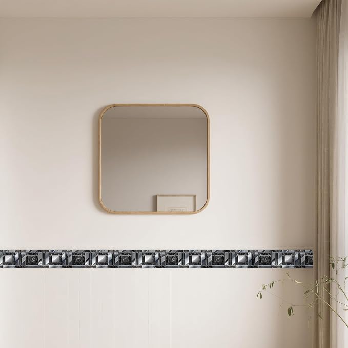 IVN Wallpaper Border Peel and Stick Wall Black and Silver Mosaic Decorative - Image 6