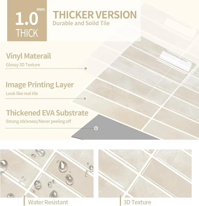Peel and Stick Backsplash 3D Wall Tiles, Self-Adhesive, Oil Proof, Waterproof - Image 5