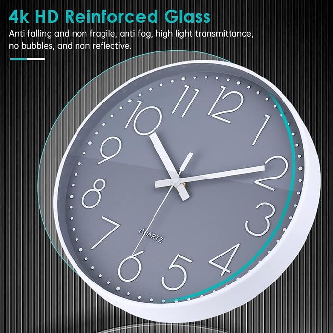 jomparis 10 Inch Gray Wall Clock Battery Operated Silent & Non-Ticking Wall - Image 5