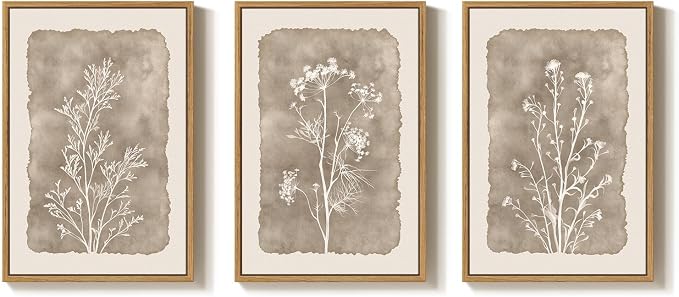 3 Piece Framed Neutral Botanical Wall Art Set, Large Farmhouse Floral Canvas - Image 6