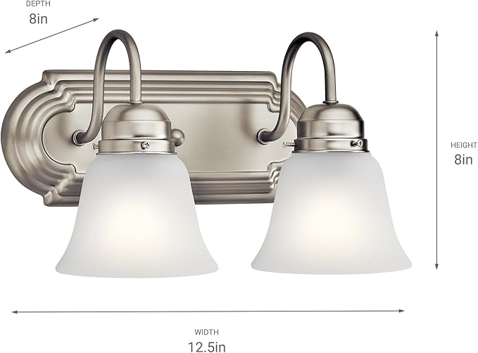 Kichler 12.25" 2-Light Vanity Bath Light in Brushed Nickel, Modern Bathroom - Image 2