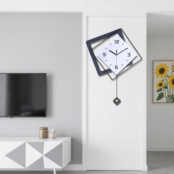 Wall Clock with Pendulum, Silent Quality Quartz Battery Operated, Metal Modern - Image 7