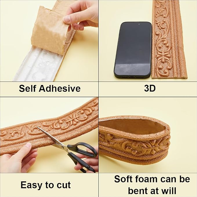 CRASPIRE 82.5 x 3 Inch Brown Crown Molding Peel and Stick Self Adhesive - Image 6