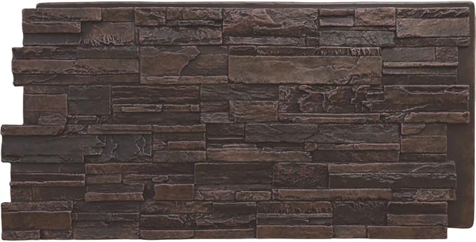 EverStone Cascade Faux Stone Panel, 48 5/8"W x 24 3/4"H x 1 1/4"D, Dark Tobacco by EkenaMillwork