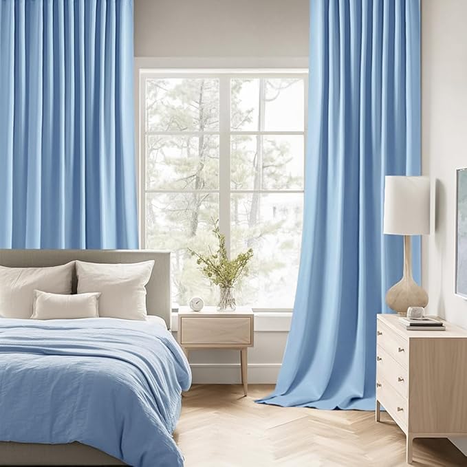 MIULEE Sky Blue Back Tab Blackout Curtains 63 Inch Length 2 Panels Set - Image 2