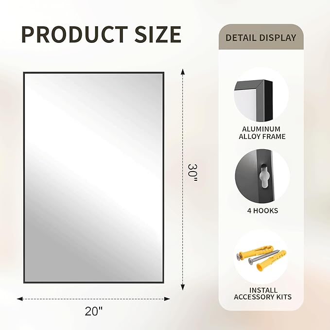 FICTOR Bathroom Vanity Mirror-Black, 30x20 Inch, Shatterproof & Anti-Rust - Image 2