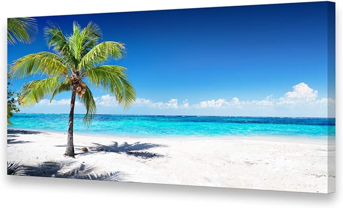 Baisuart-Large Canvas Wall Art Summer Ocean Waves Coconut Trees on Sands Beach by Baisuart