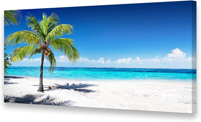 Baisuart-Large Canvas Wall Art Summer Ocean Waves Coconut Trees on Sands Beach by Baisuart