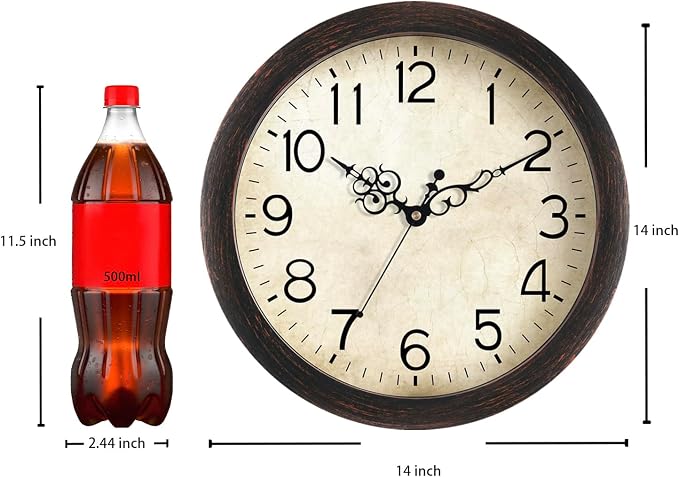KECYET Wall Clock 14 Inch Vintage Wall Clocks Battery Operated Quartz Silent - Image 4