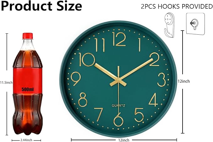 Modern Silent Wall Clock, 12 Inch Wall Clocks Battery Operated Large Number - Image 3
