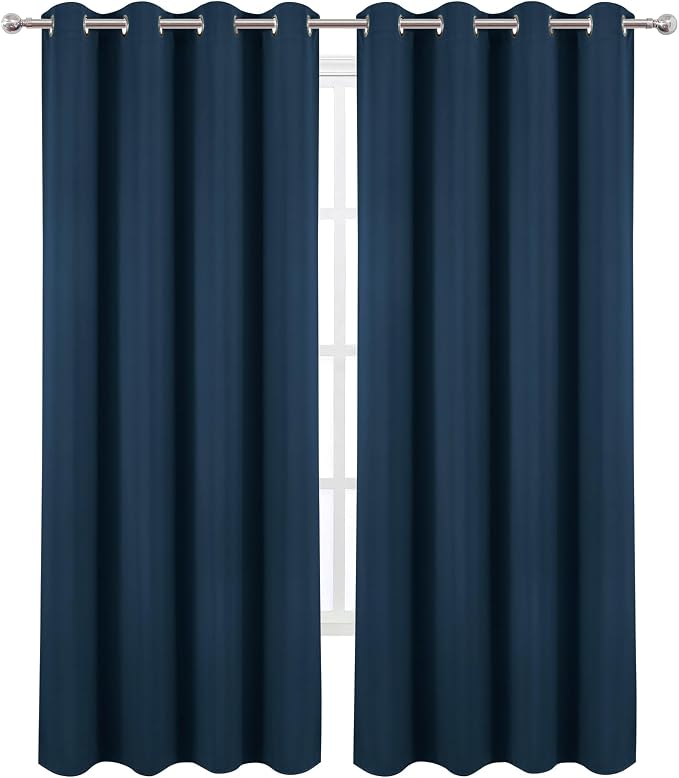 LEMOMO Blackout Curtains 52 x 120 Inch Long Navy Blue Curtains Set of 2 Panels - Image 2