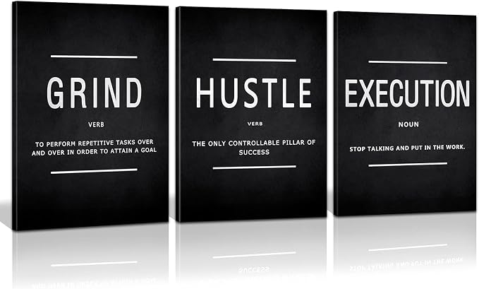 KAWAHONE Grind Hustle Execution Quotes Framed Wall Art, Inspirational Painting by KAWAHONE
