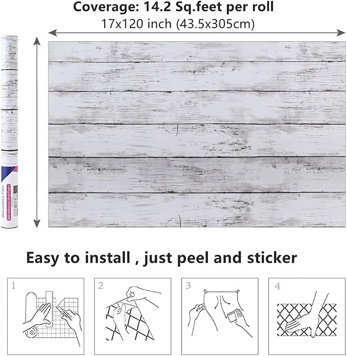Arthome 17''x120'' White Wood Contact Paper, Peel and Stick Vinyl Wallpaper - Image 7