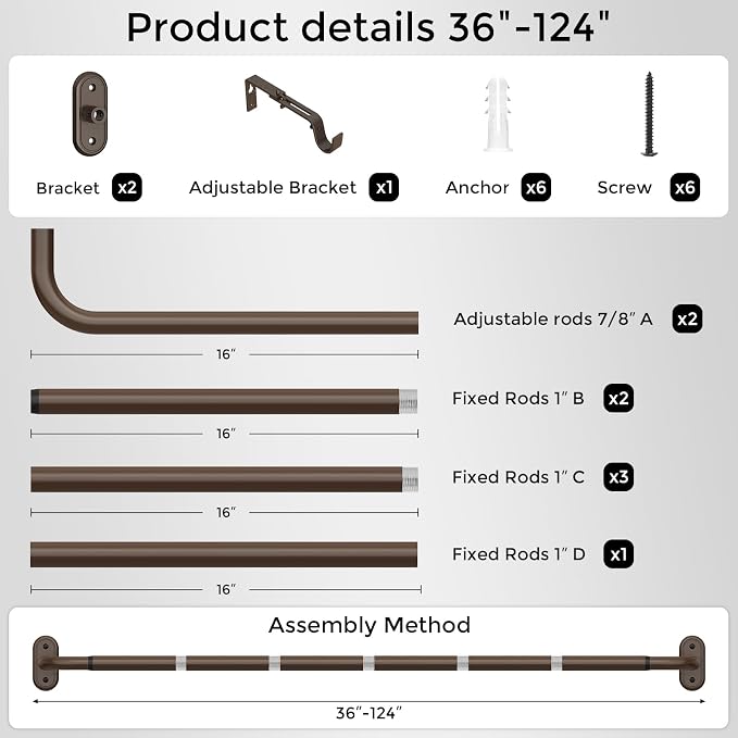 Curtain Rods 36-120 Inch, Bronze Wrap Around Blackout Curtain Rods - Image 7