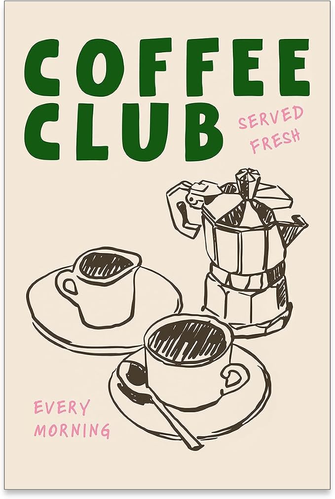 PDFI Kitchen Wall Art Coffee Club Canvas Print Vintage Coffee Artwork Posters by PDFI