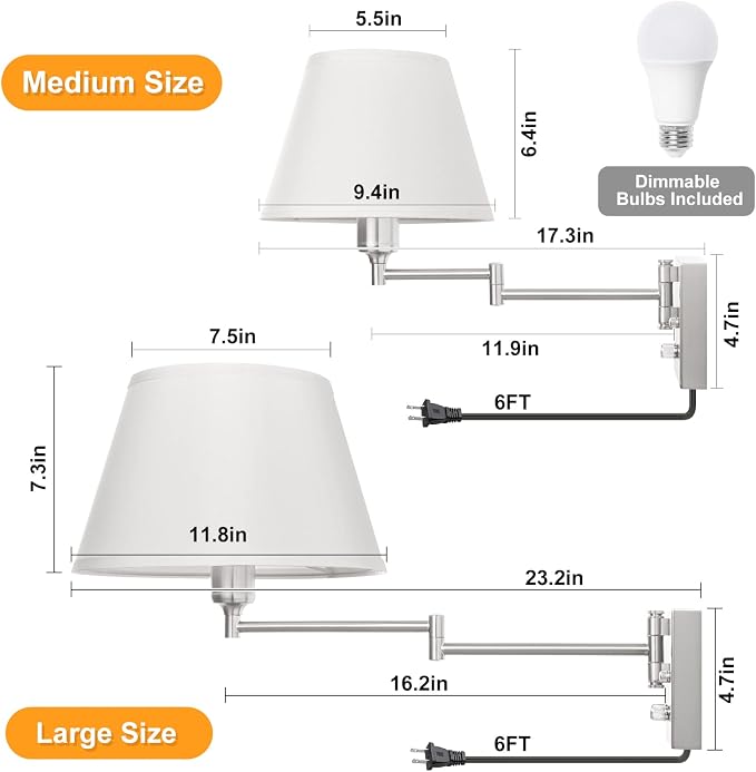 TRLIFE Wall Sconces Plug in, Remote Control Dimmable Wall Sconce and Adjustable - Image 7