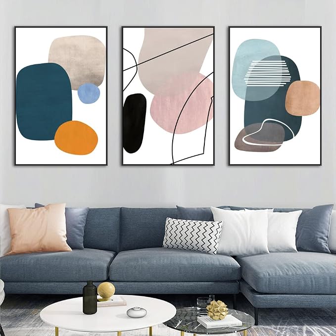 MPLONG Wall Art 3 Pieces Of Framed Decorative Paintings Abstract Simple Orange - Image 3