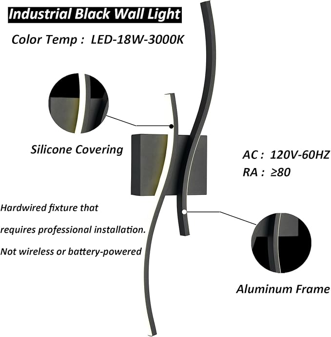 Modern Led Sconce Wall Lighting Indoor 24" Minimalist Industrial Black Wall - Image 6