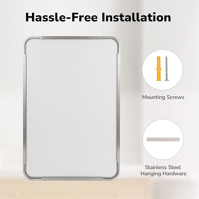 USHOWER Brushed Nickel Bathroom Mirror 24"x36", Rounded Corner, Aluminum Frame - Image 5