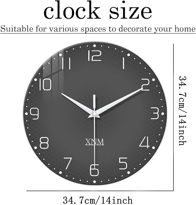 XNM Dark Grey Wall Clock for Bedroom Glass Modren Simple Wall Clock Battery - Image 5