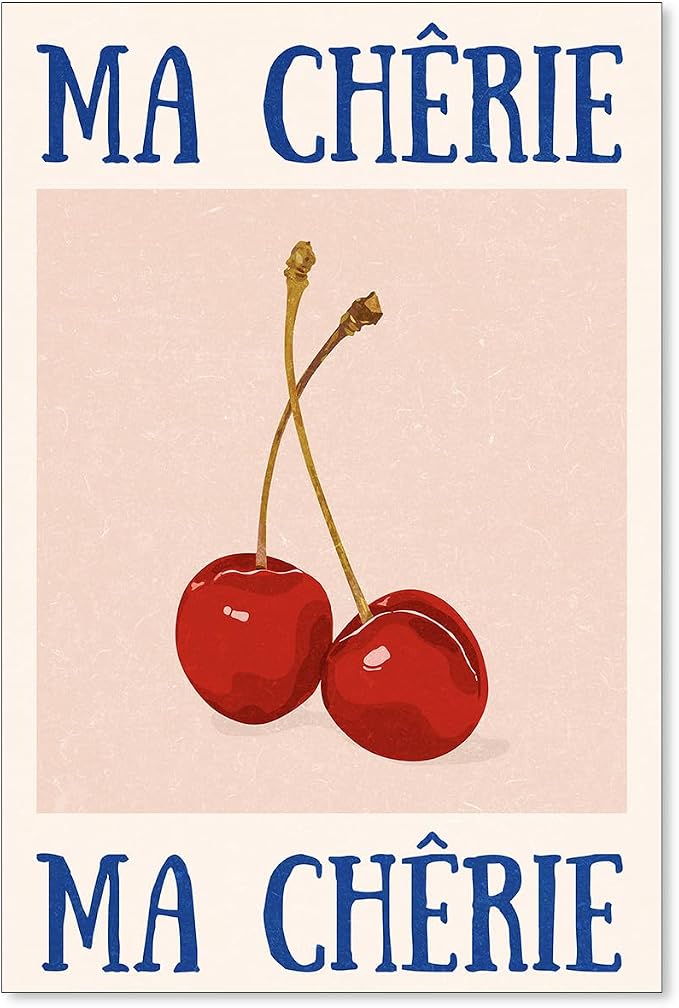 jkahh Funky Cherry Wall Art Vintage Red Blue Aesthetic Poster Trendy Ma Cherie by Unknown