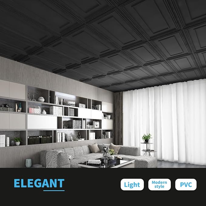 Art3d 12-Pack Drop Ceiling Tiles, 24x28 Inch PVC Panels in Black - Image 2