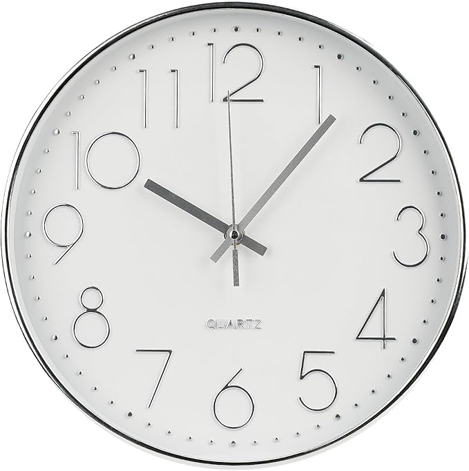 Wall Clock 12 Inch Non-Ticking Silent Modern Simple Style Round Decor Clock by BAKBRAND
