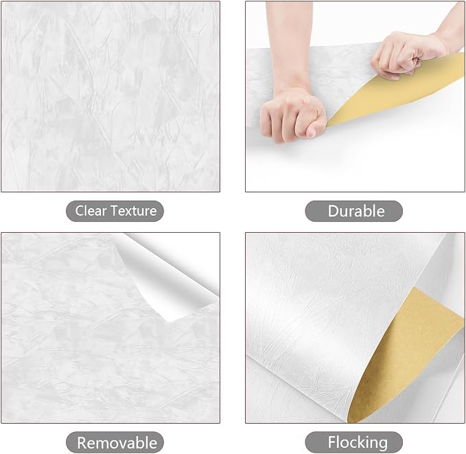 YENHOME Velvet Wallpaper Peel and Stick Textured 17.7"X200" White Velvet Peel - Image 7
