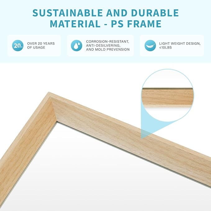 Oak Wood Effect Framed Wall Mirror, 24x32 Rectangle Mirror, 1/8" - Image 9