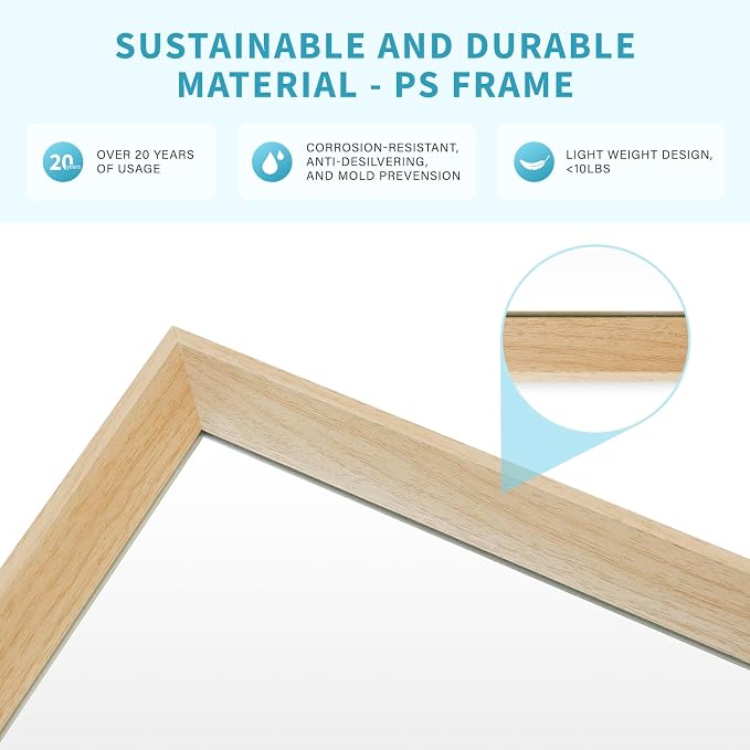 Oak Wood Effect Framed Wall Mirror, 36x40 Rectangle Mirror, Anti-desilvering - Image 4