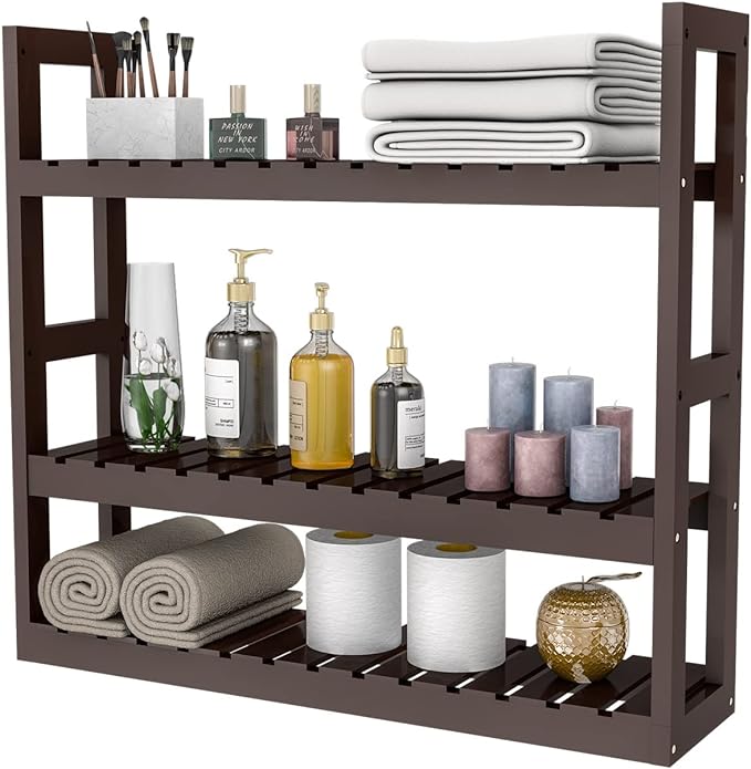 Domax Bamboo Bathroom Shelf 3-Tier Wall Mount Storage Rack Multifunctional by Domax