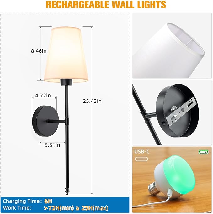 NIORSUN 25.4 inch Battery Operated Wall Sconce Set of 2, 9 Colors Wireless - Image 7