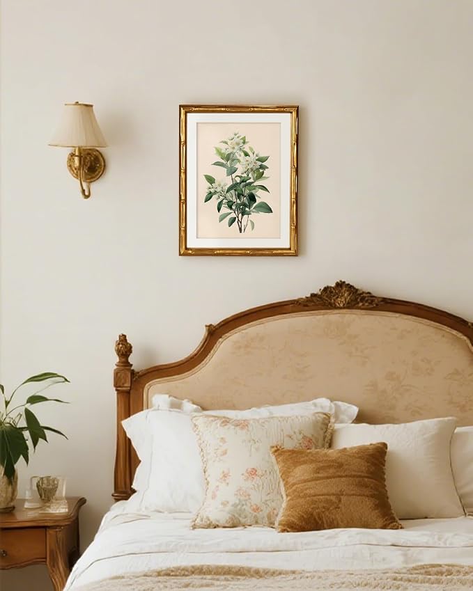 InSimSea Gold Bamboo Framed Canvas Wall Art, Vintage White Jasmine Botanical - Image 6