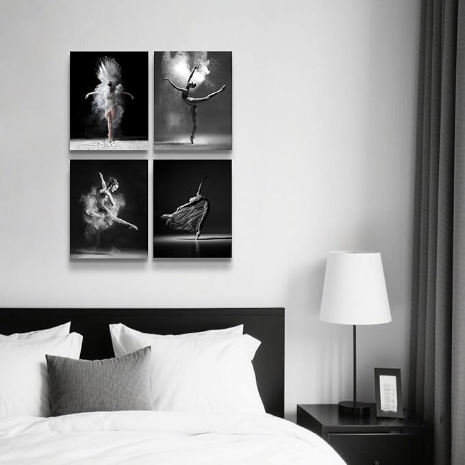 NCYEL 4Pcs Black and White Ballet Wall Art Girl Dancing Canvas Prints Elegant - Image 6