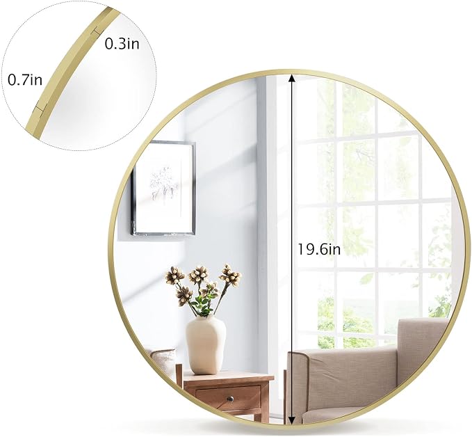 VooBang Round Mirror 19.6" Gold Wall Mounted Circle Mirrors Vanity Mirror - Image 6