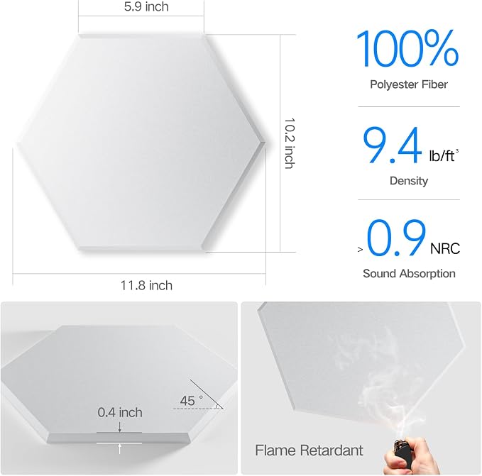 8 Pack Self-Adhesive Acoustic Panels 12" X 10" X 0.4" - Image 3