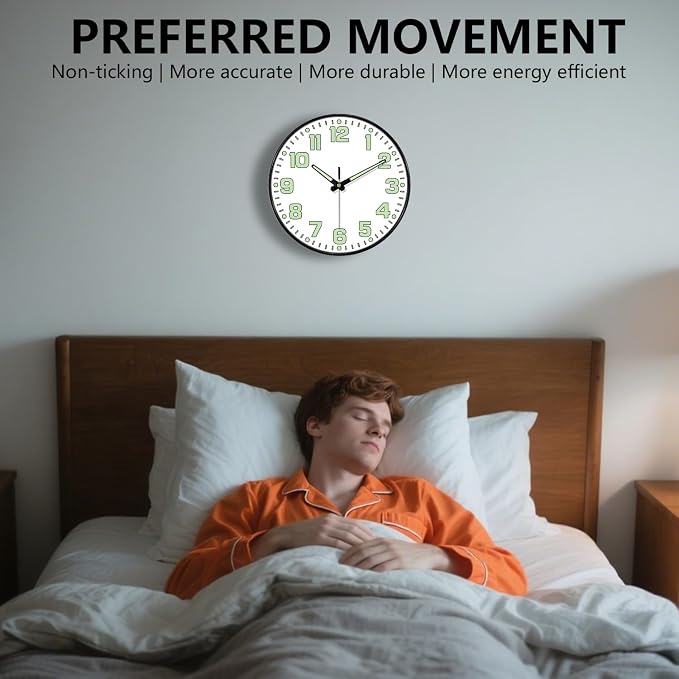 12 Inch Silent Wall Clocks Battery Operated, Glow in The Dark Wall Clock - Image 5