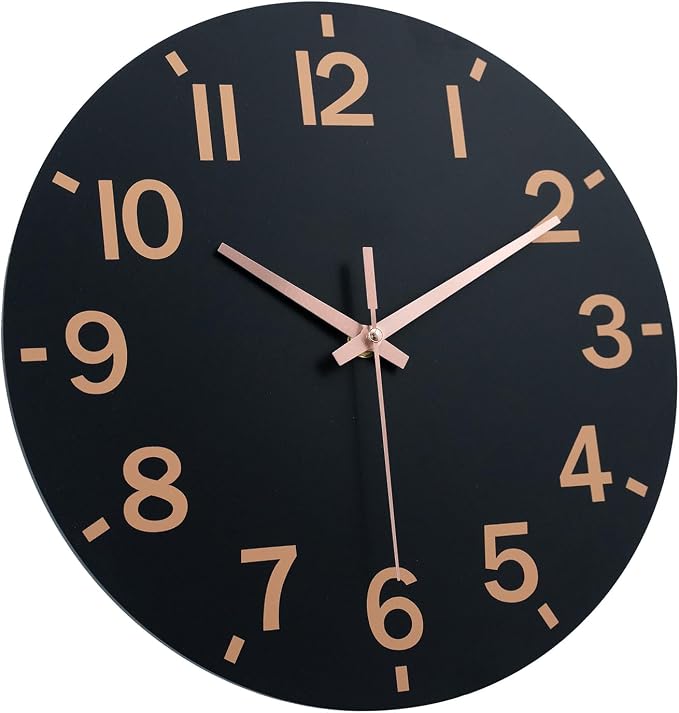 HZDHCLH Wall Clock 8 Inch Silent Non Ticking Wood Battery Operated Black Wooden - Image 6