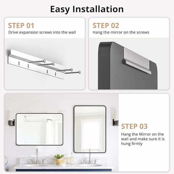 Bathroom Mirror 30x22 Inch Black Metal Frame Rectangle Vanity Mirror - Image 7