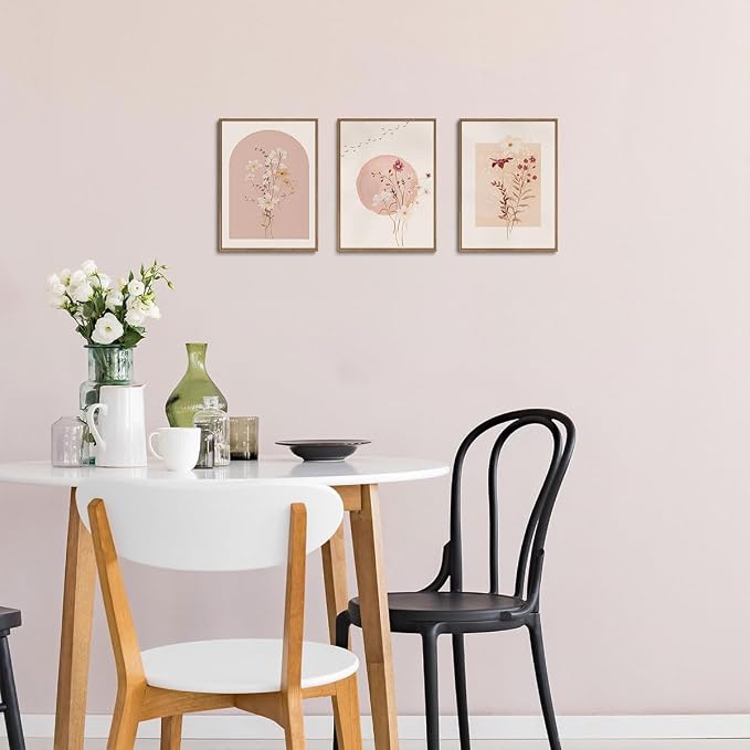 KISSFOX 3 Piece Framed Wall Art Botanical Wall Decor Pink Flower Pictures - Image 3