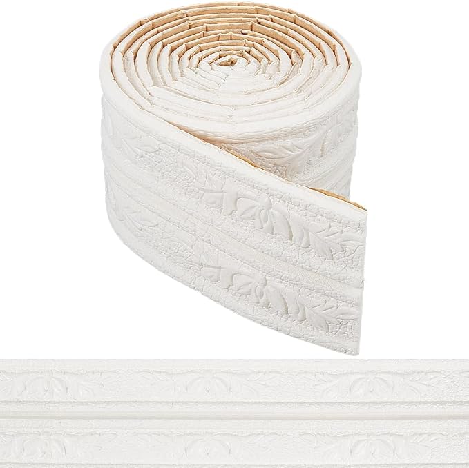 CRASPIRE 90.5 x 3 Wider White Foam Flexible Molding Trim Peel and Stick Self by CRASPIRE