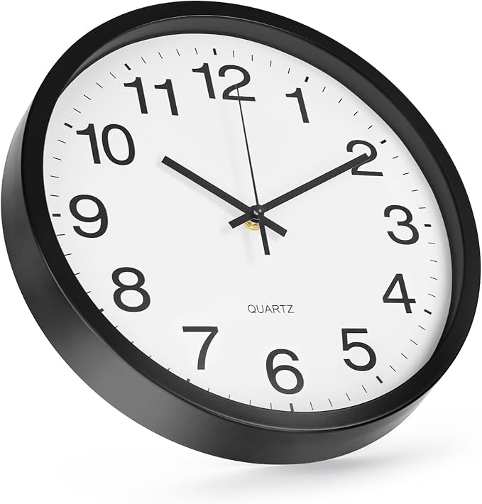 Wall Clock 12 Inch Metal Finish Silent Non Ticking Indoor Clock Round Battery by BAKBRAND