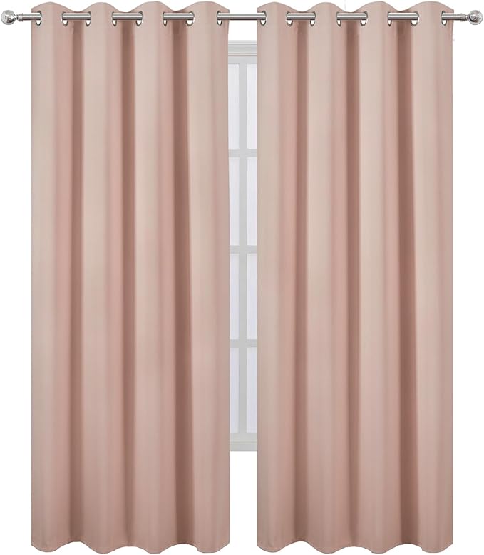 LEMOMO Blackout Curtains 52 x 90 inches Long Blush Curtains Set of 2 Panels - Image 2