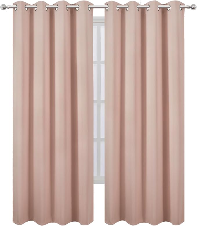 LEMOMO Blackout Curtains 66 x 84 inch/Blush Curtains Set of 2 Panels/Thermal - Image 2