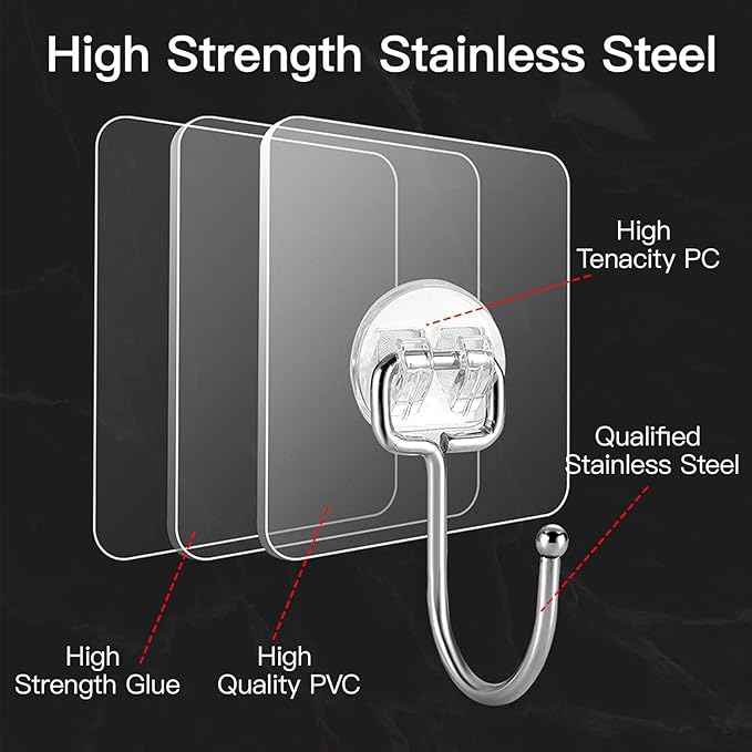 Large Adhesive Hooks for Hanging Heavy-Duty 44Ib 30 Packs, Wall Hangers without - Image 2